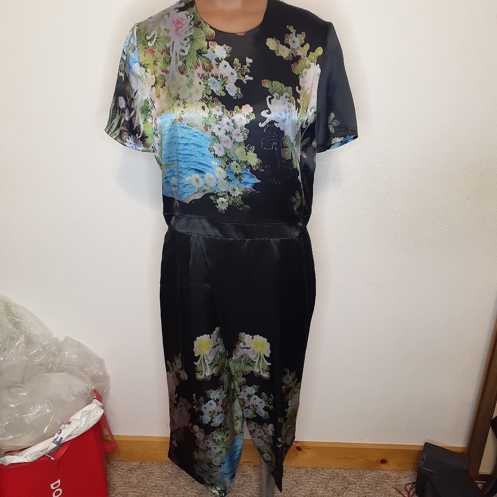 Preen by Thornton Bregazzi Blue Akiko Kimono Cruise 100% Silk Dress Sz S - Picture 2 of 11